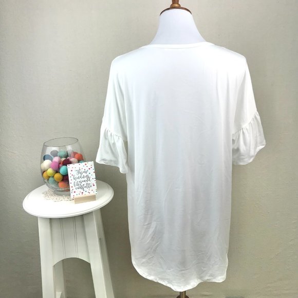 Reborn J White Button Up Tie Front Ruffle Short Sleeve Top - Picture 6 of 14